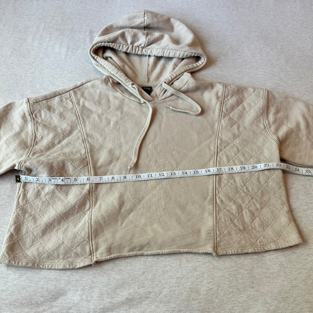 Wild Fable Women Tan Quilted Panel Cropped Hoodie Sweatshirt Size M RN17730 - Picture 5 of 8